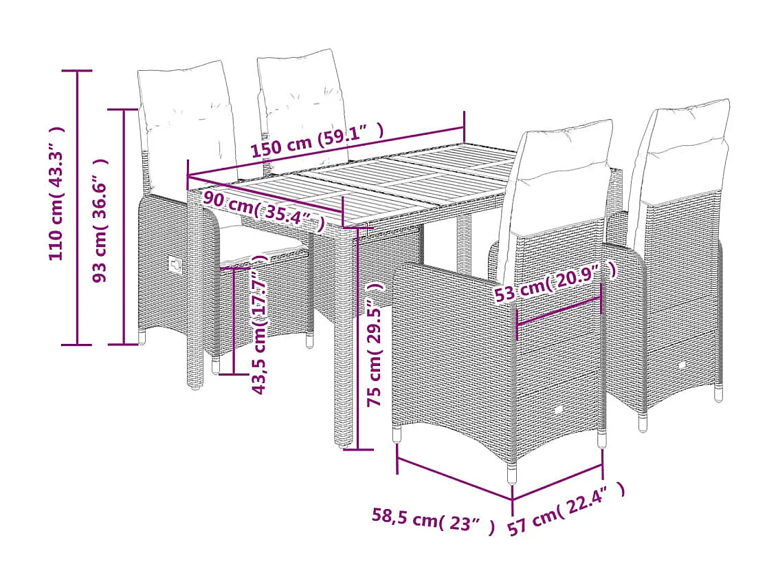 Set da Bistrò da Giardino 5 pz con Cuscini Beige in Polyrattan