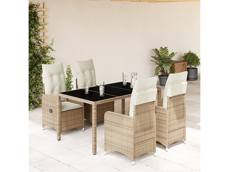 Ensemble de bistro de jardin 5 pcs coussins beige poly rotin