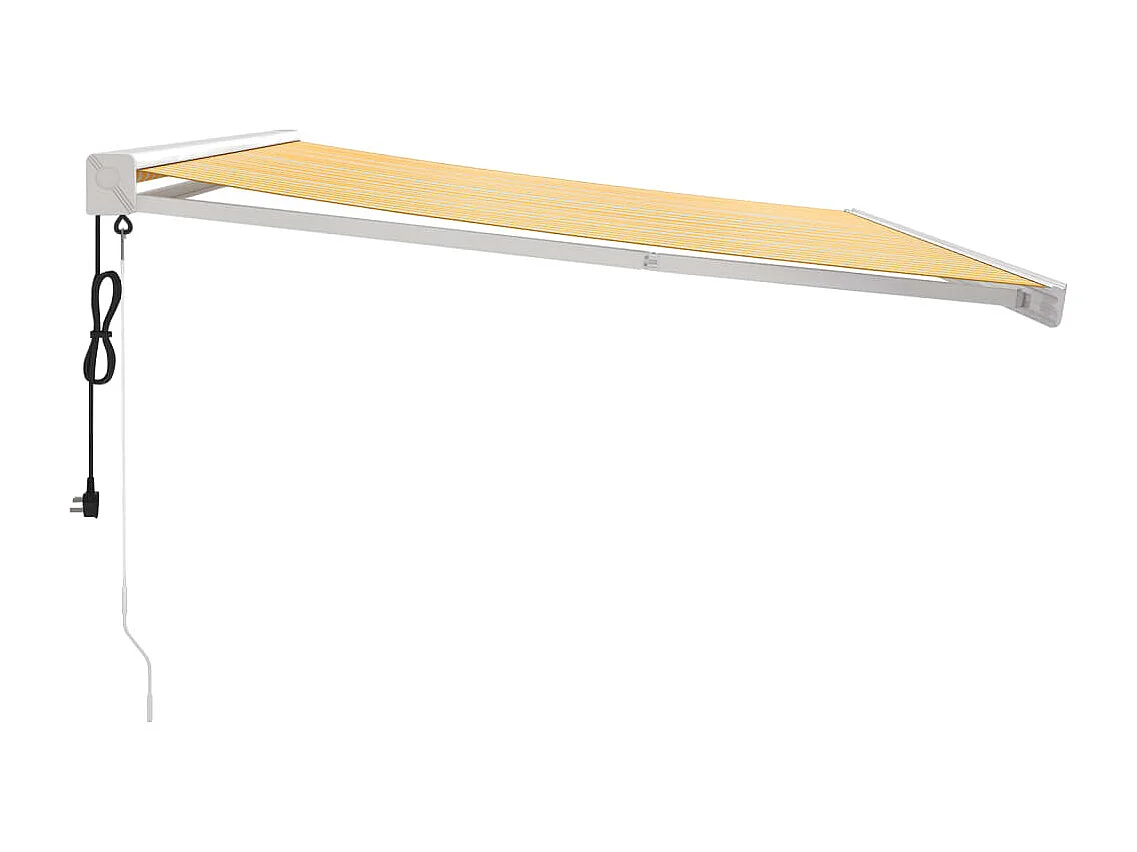 Toldo retráctil aluminio y tela amarillo y blanco 4x3 m