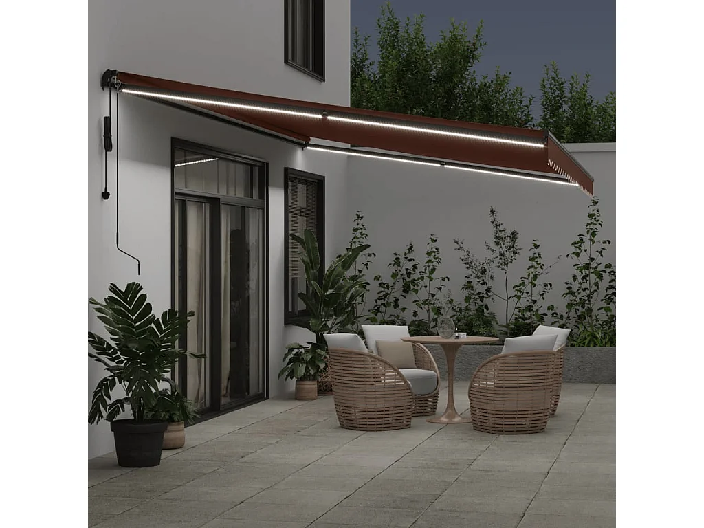 Auvent rétractable automatique avec LED marron 500x300 cm