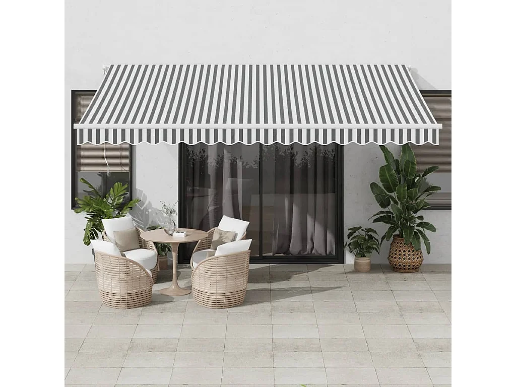 Toldo retrátil manual com luzes LED 450x300 cm antracite/branco