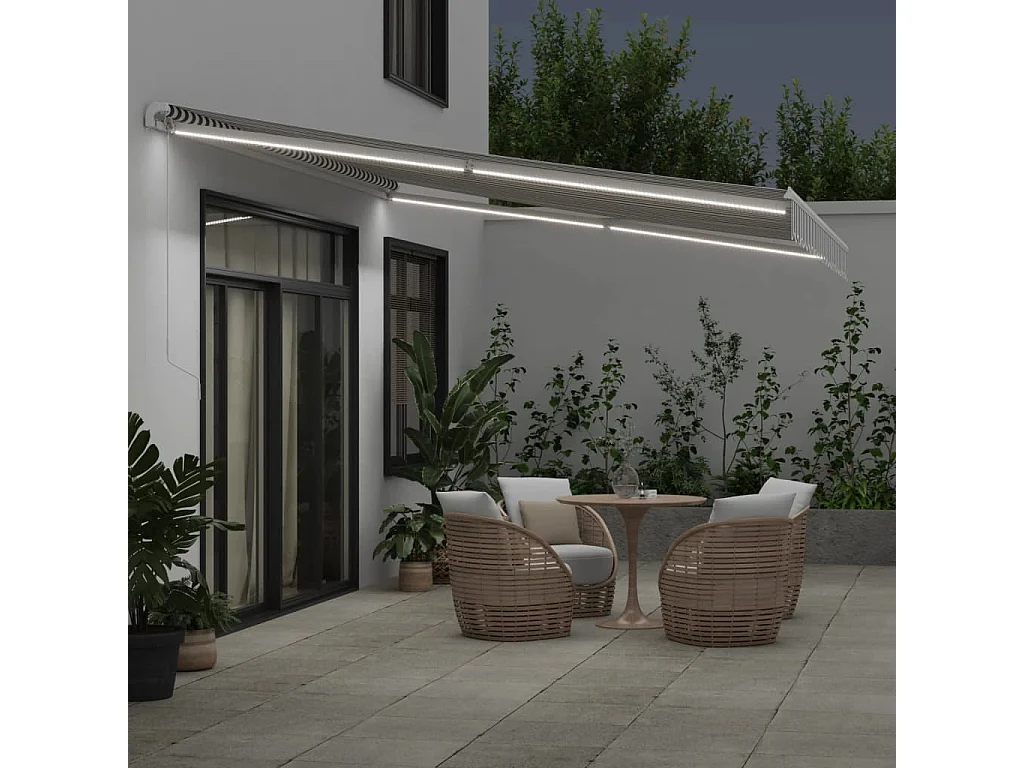 Toldo retrátil manual com luzes LED 450x300 cm antracite/branco