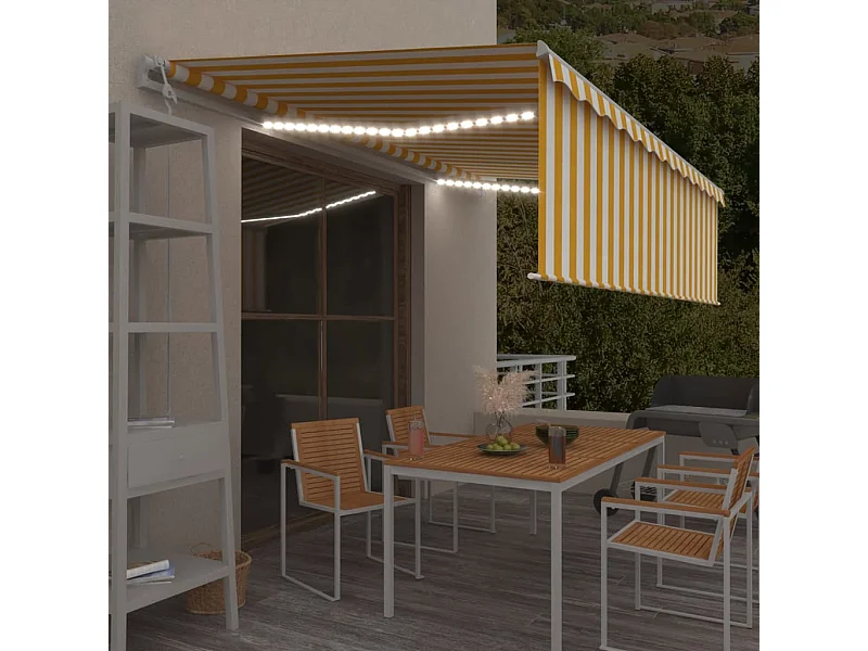 Toldo automático persiana, LED y sensor de viento amarillo 5x3m