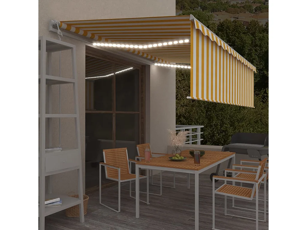 Auvent automatique store capteur de vent/LED 5x3 m Jaune/blanc