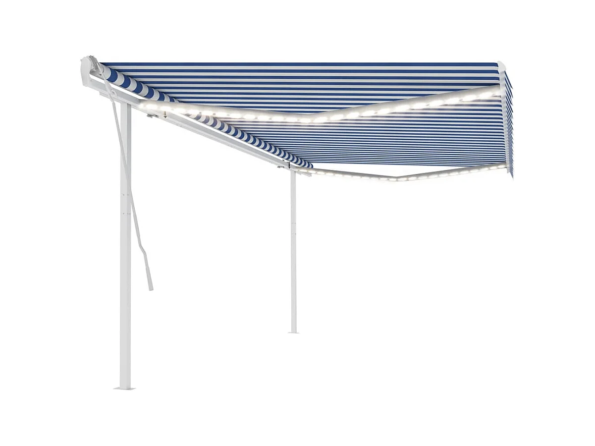 Tenda da Sole Retrattile Manuale con LED 5x3,5 m Blu e Bianca