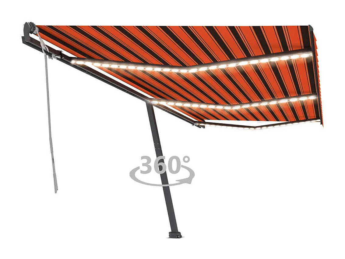 Toldo manual retráctil con luz LED naranja y marrón 600x300 cm