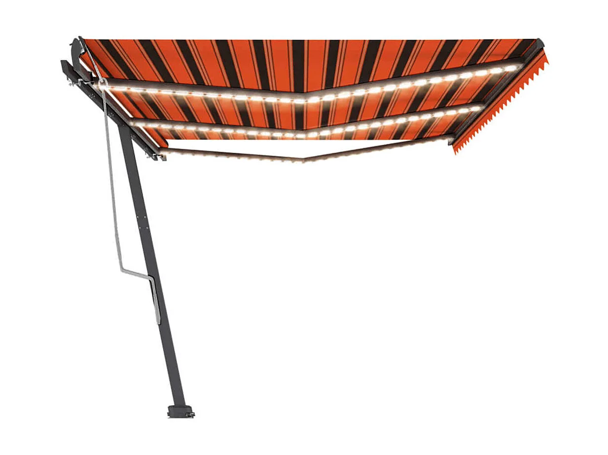 Toldo manual retráctil con luz LED naranja y marrón 600x300 cm