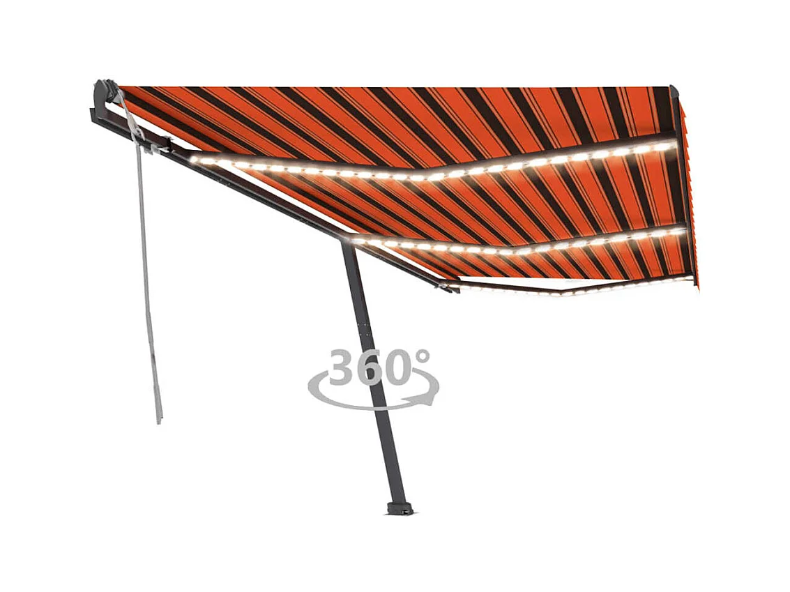 Tenda da Sole Retrattile Manuale LED 600x300 cm Arancio Marrone