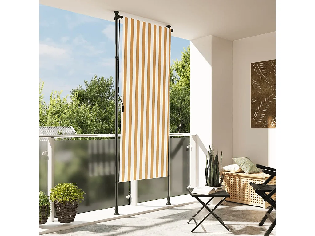Store roulant d'extérieur orange et blanc 100x270cm tissu acier