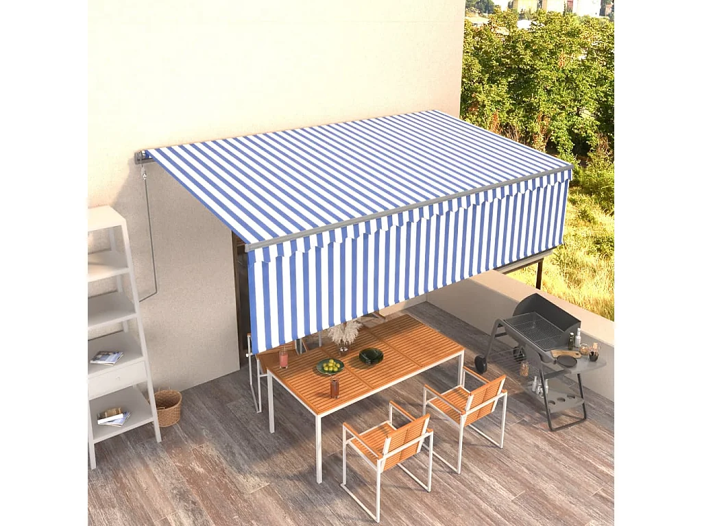 Auvent rétractable automatique avec store 5x3 m Bleu et blanc