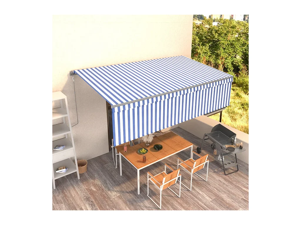 Luifel automatisch uittrekbaar met rolgordijn 5x3m blauw en wit