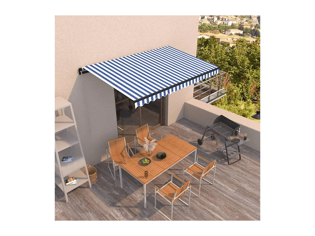 Tenda da Sole Retrattile Manuale 450x350 cm Blu e Bianca