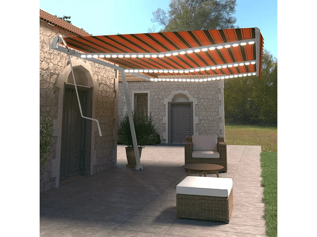 Tenda Automatica Sensore Vento e LED 600x350 cm Arancio Marrone