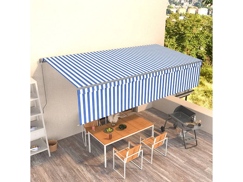 Tenda Sole Retrattile Manuale con Parasole 6x3m Blu e Bianc6
