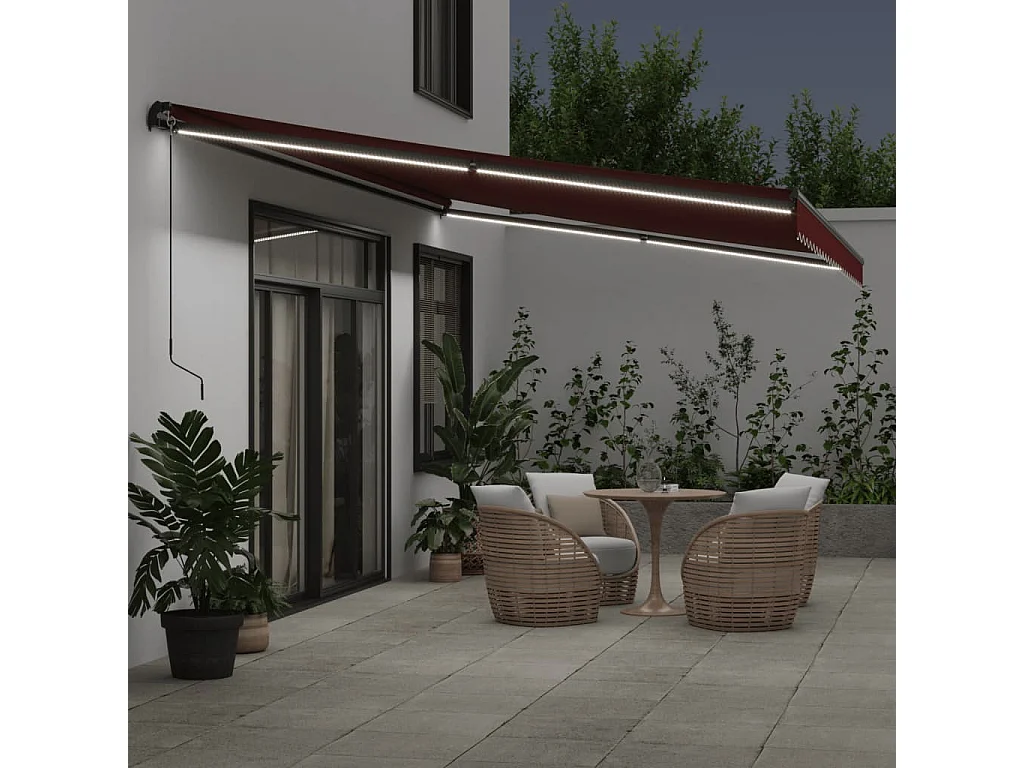 Tenda da Sole Retrattile Manuale con LED Bordò 500x300 cm