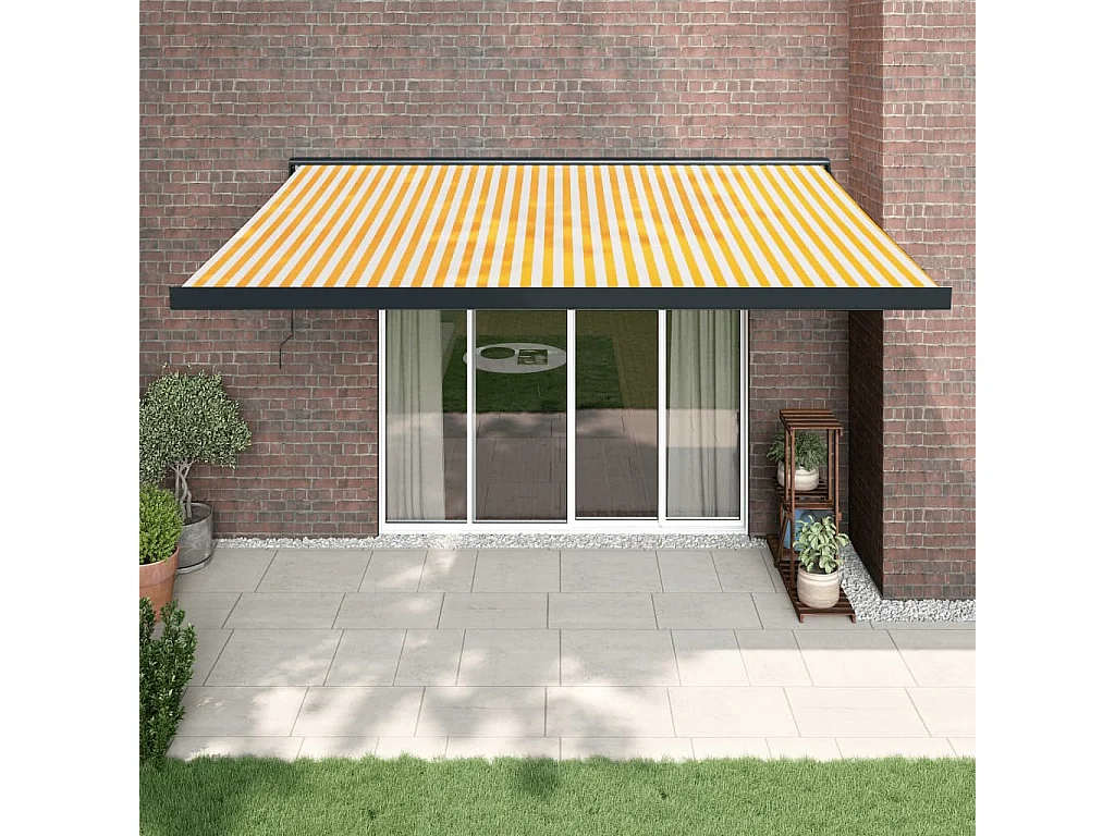Toldo retrátil 4x3 m tecido e alumínio amarelo e branco