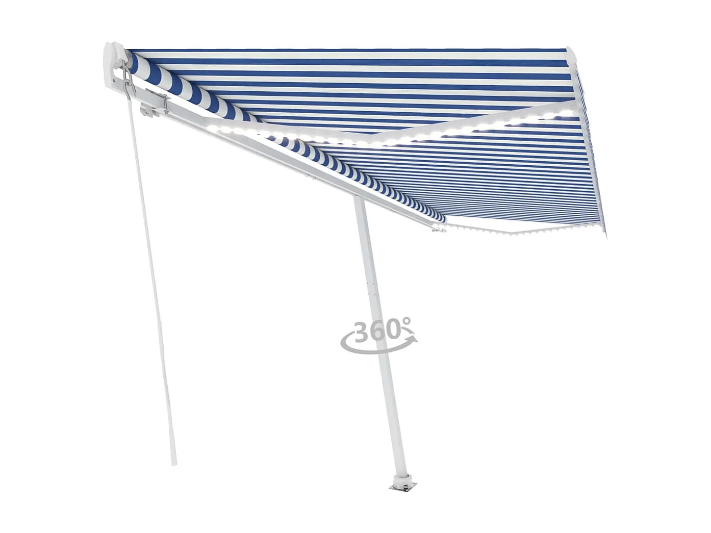 Toldo retrátil manual com LED 500x300 cm azul e branco