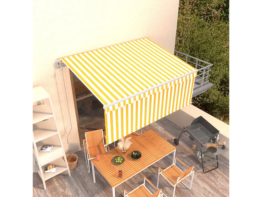 Toldo retráctil automático con persiana LED amarillo 3,5x2,5 m