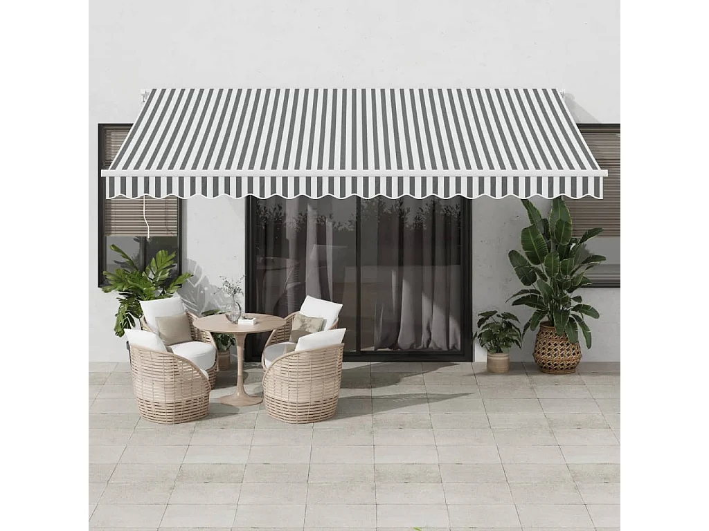 Tenda Retrattile Manuale con LED Antracite e Bianco 450x350 cm