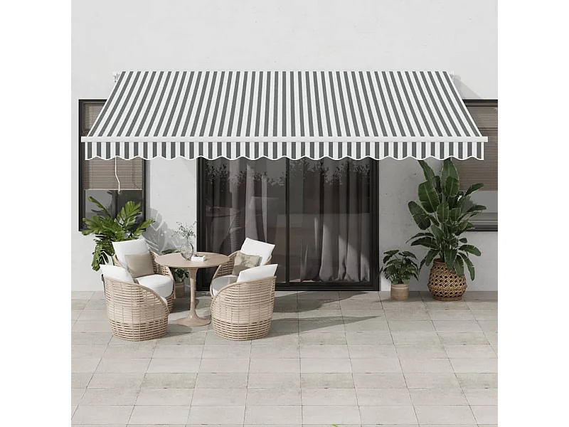 Tenda Retrattile Manuale con LED Antracite e Bianco 450x350 cm