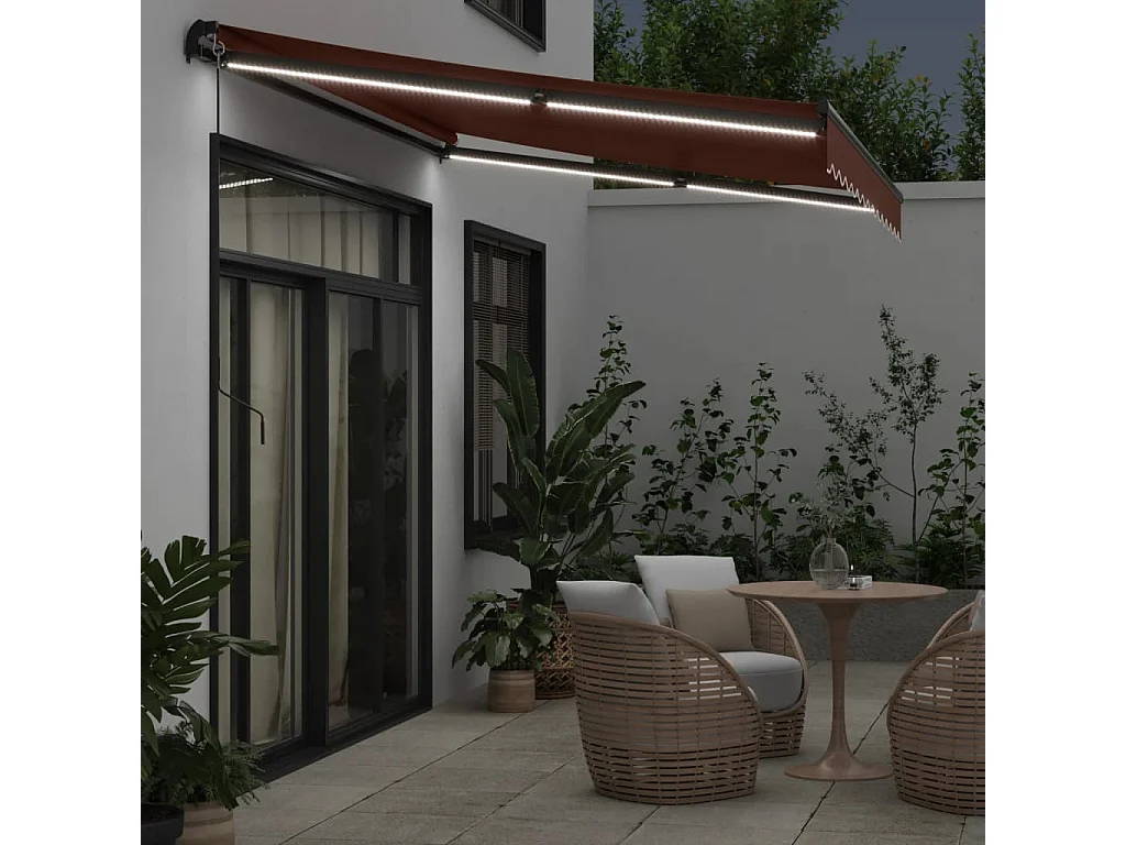 Auvent manuel rétractable avec LED marron 350x250 cm