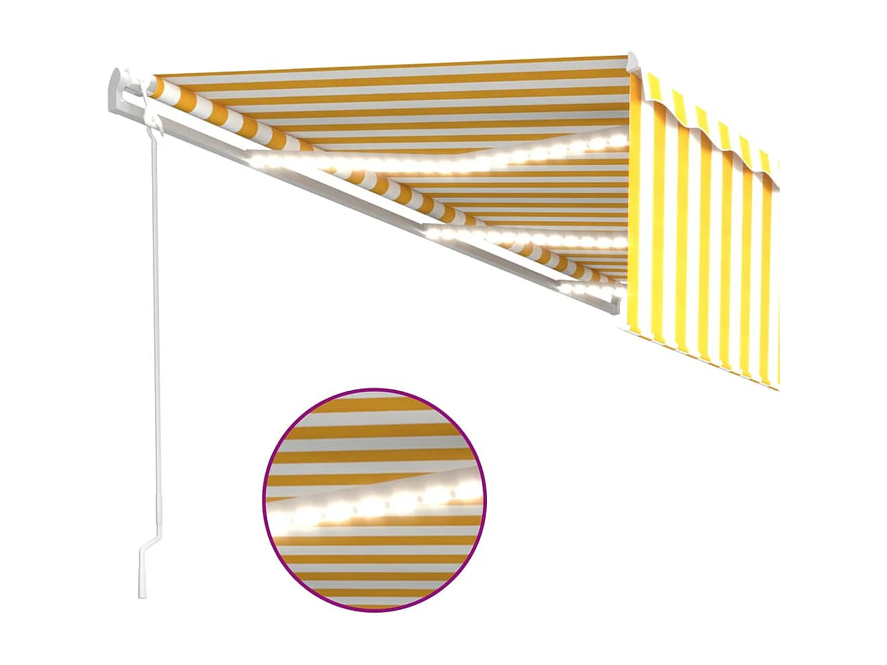 Toldo autom. c/ estore/LED/sensor de vento 6x3 m amarelo/branco