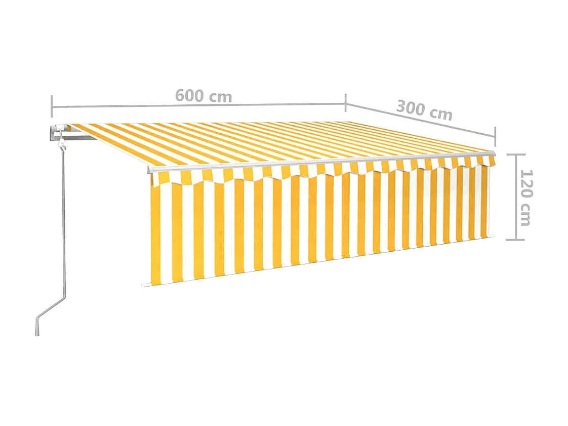 Toldo autom. c/ estore/LED/sensor de vento 6x3 m amarelo/branco