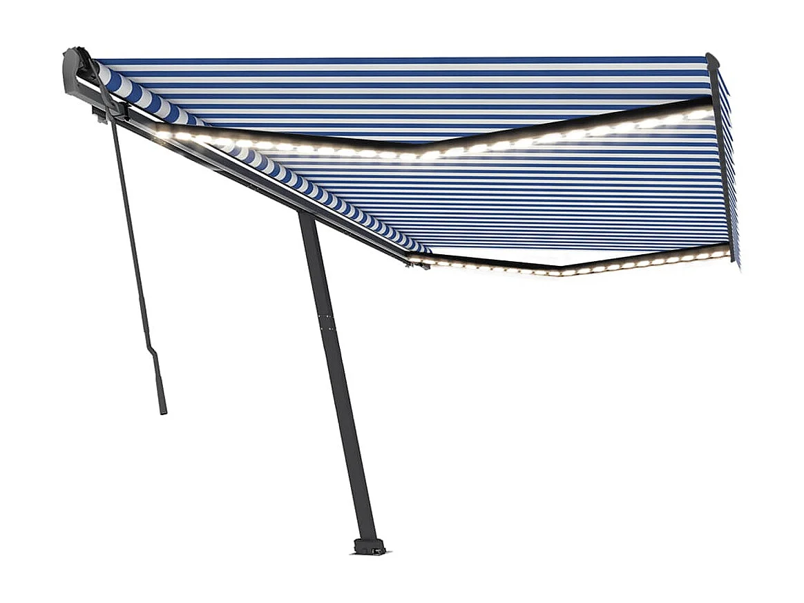 Luifel handmatig uittrekbaar met LED 500x350 cm blauw en wit