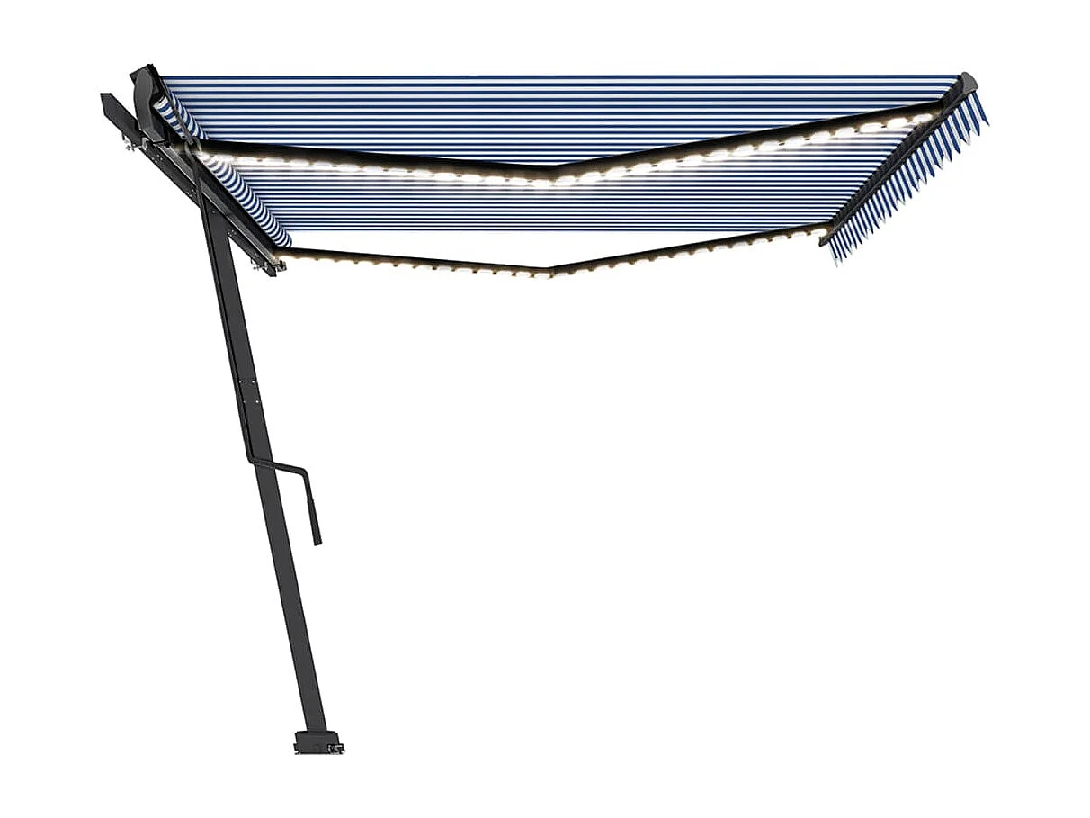 Luifel handmatig uittrekbaar met LED 500x350 cm blauw en wit