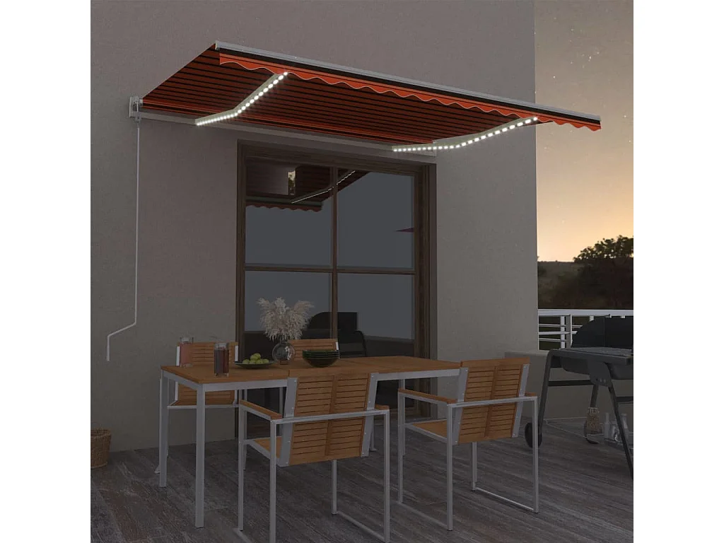 Toldo autom. LED e sensor de vento 400x300 cm laranja/castanho