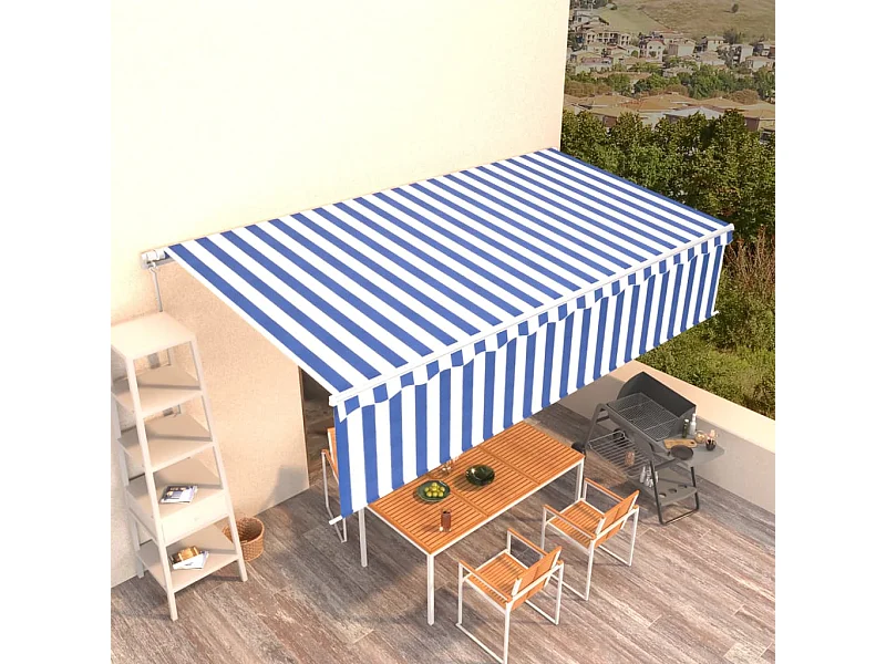 Auvent manuel rétractable avec store 6x3 m Bleu et blanc