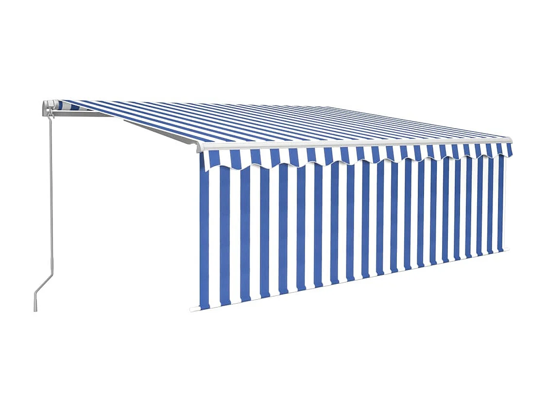 Auvent manuel rétractable avec store et LED 4x3 m Bleu et blanc