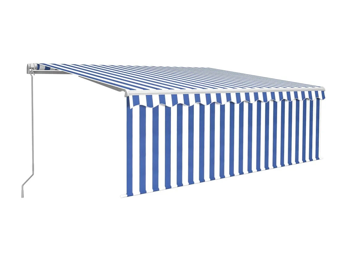 Auvent manuel rétractable avec store et LED 4x3 m Bleu et blanc