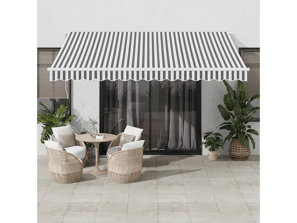 Toldo retráctil manual gris antracita y blanco 400x300 cm