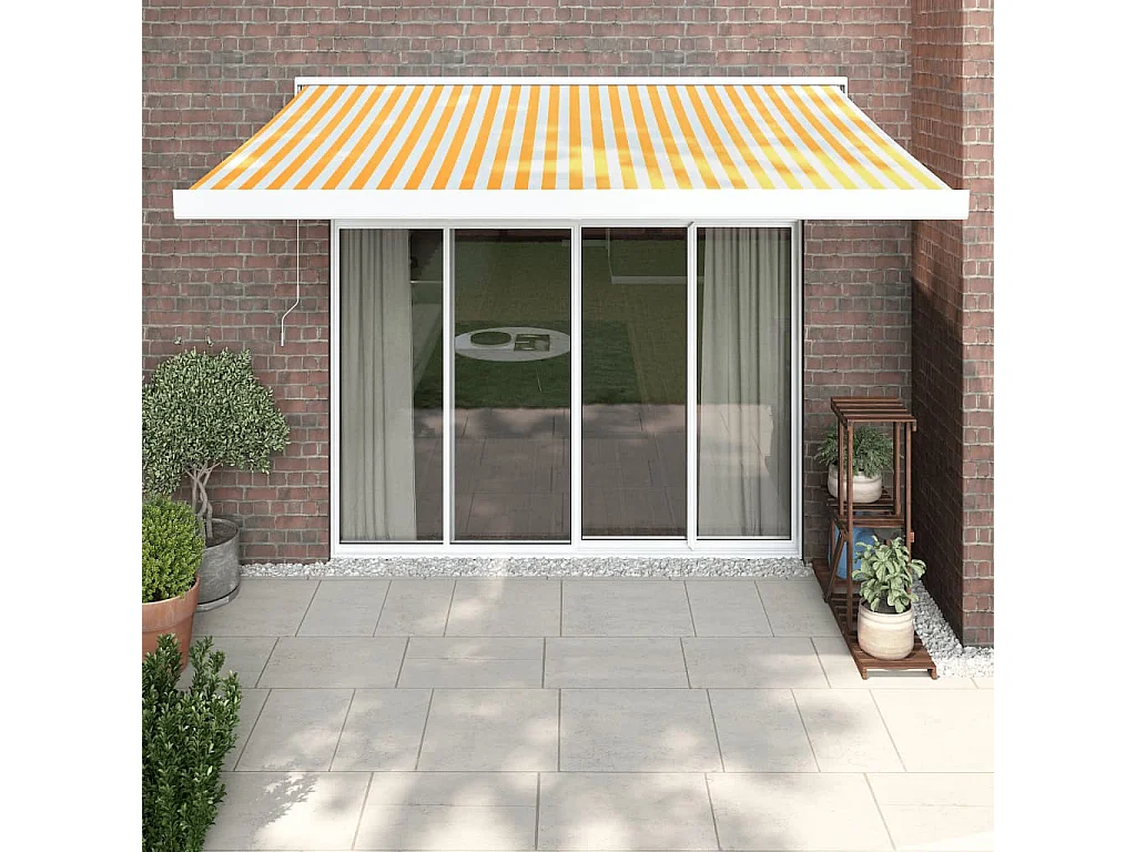 Auvent rétractable jaune et blanc 3x2,5 m tissu et aluminium