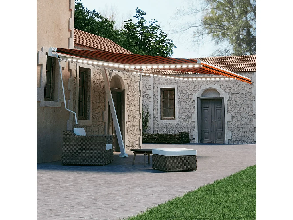 Auvent automatique capteur de vent/LED 400x300 cm Orange/marron