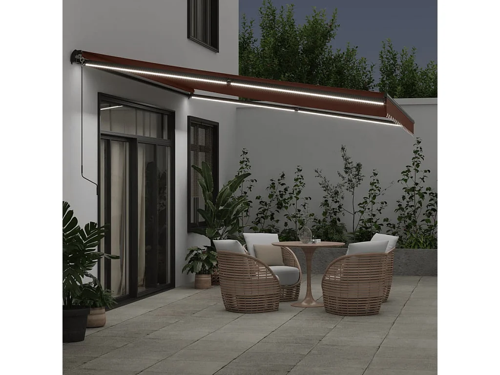 Toldo retrátil manual com luzes LED 450x350 cm castanho