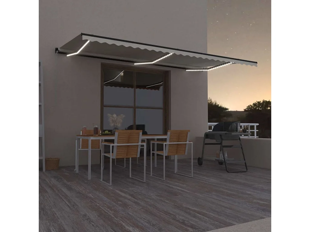Auvent manuel rétractable avec LED 600x350 cm Crème