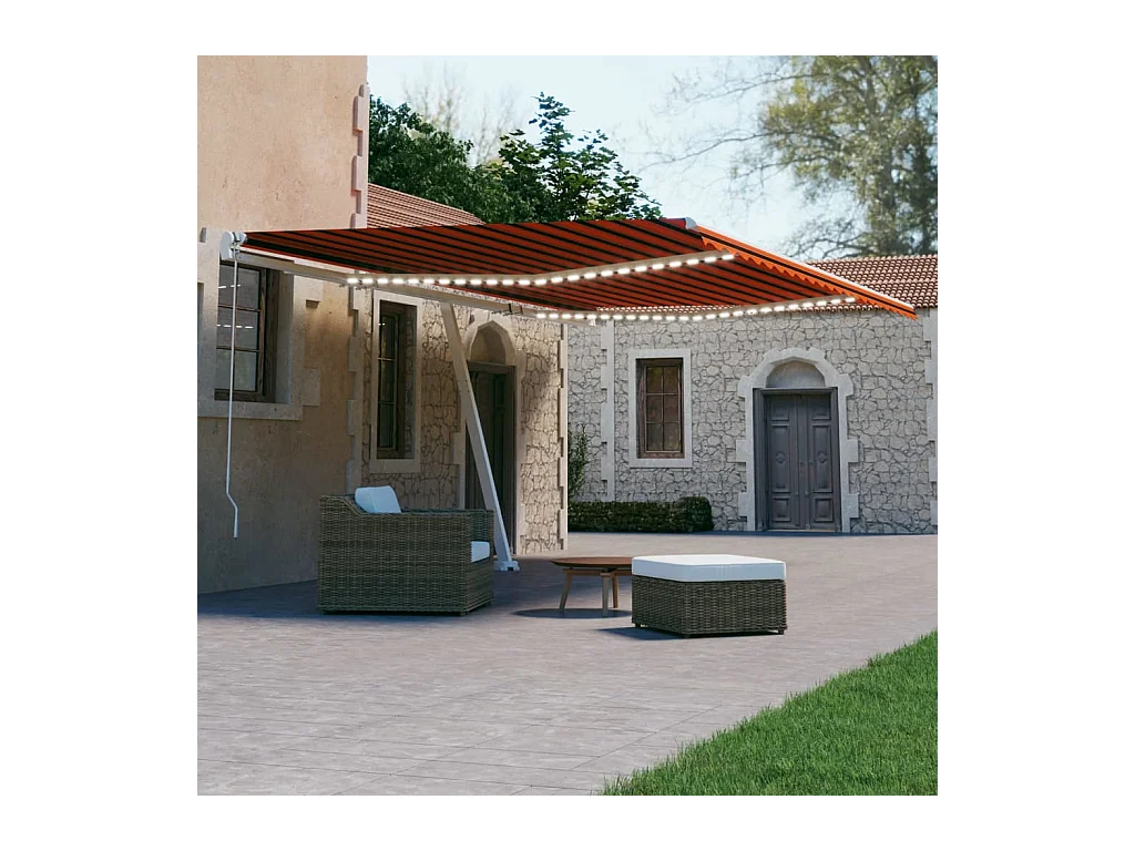 Tenda Automatica Sensore Vento e LED 600x300 cm Arancio Marrone