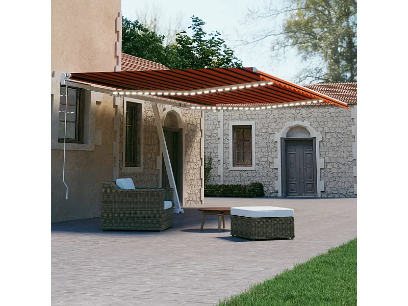 Toldo autom. LED e sensor de vento 600x300 cm laranja/castanho