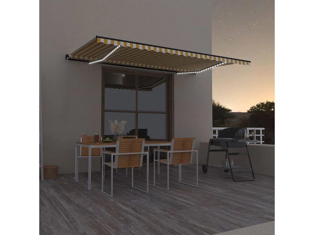 Toldo retrátil manual com LED 500x300 cm amarelo e branco