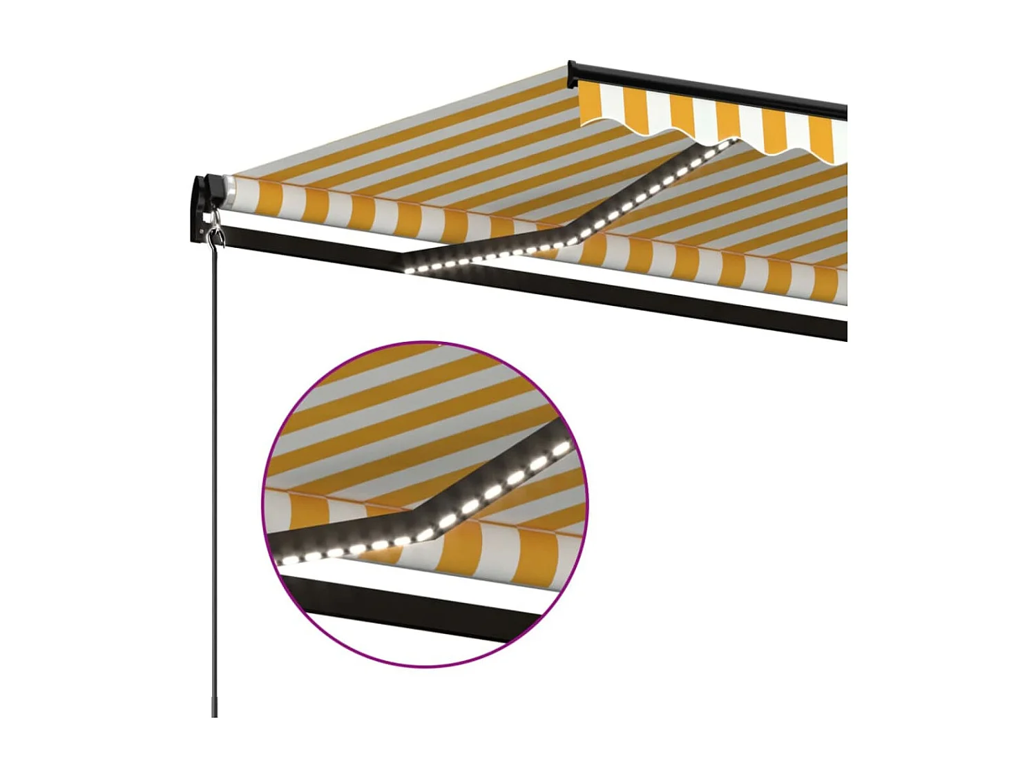 Toldo retráctil manual con luz LED amarillo y blanco 500x300 cm