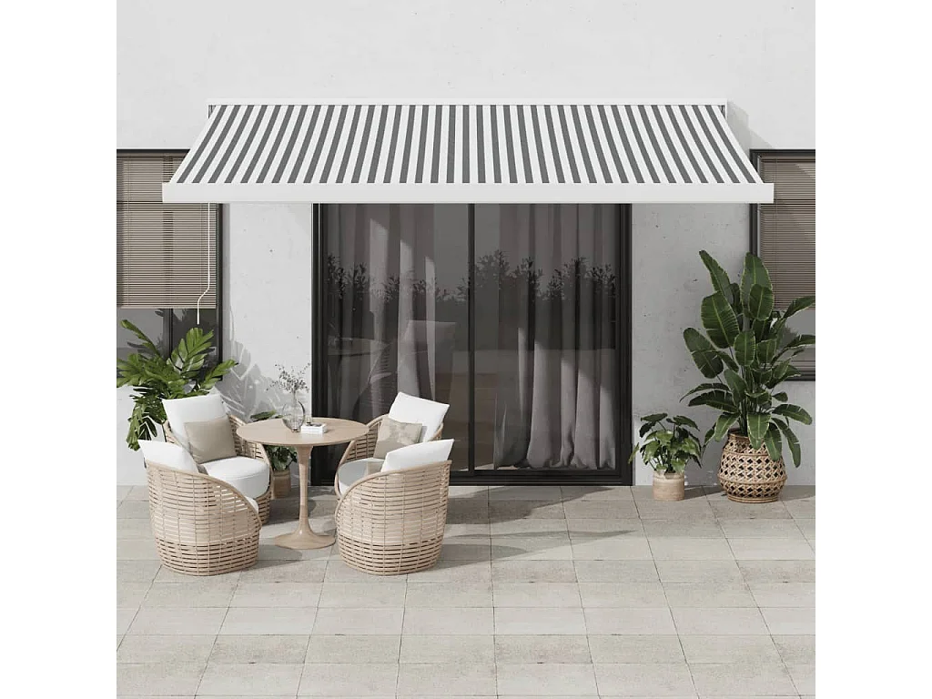 Auvent rétractable anthracite et blanc 4x3 m tissu et aluminium