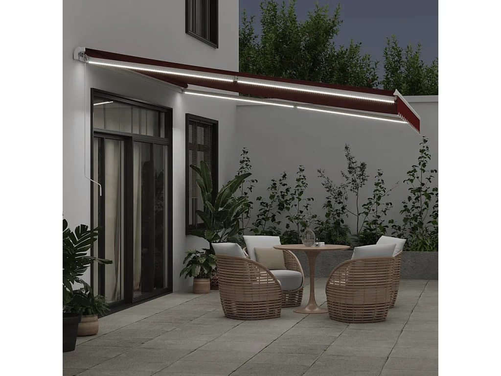 Toldo retrátil manual com luz LED 400x350 cm bordô