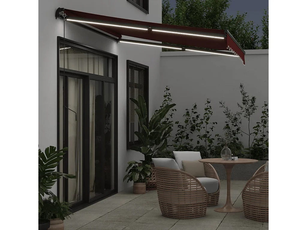 Toldo retrátil manual com luzes LED 300x250 cm bordô