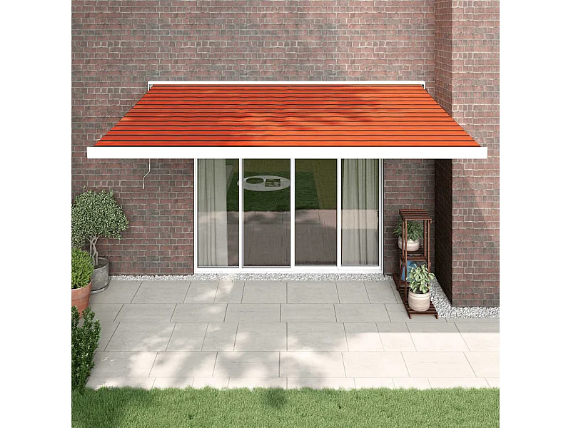 Toldo retráctil aluminio y tela naranja y marrón 4x3 m