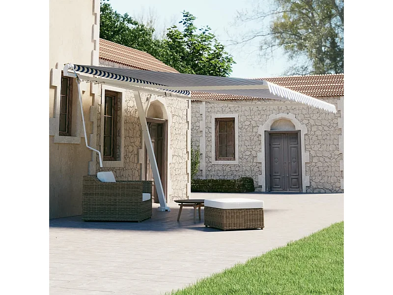 Auvent automatique sur pied 400x300 cm Bleu et blanc