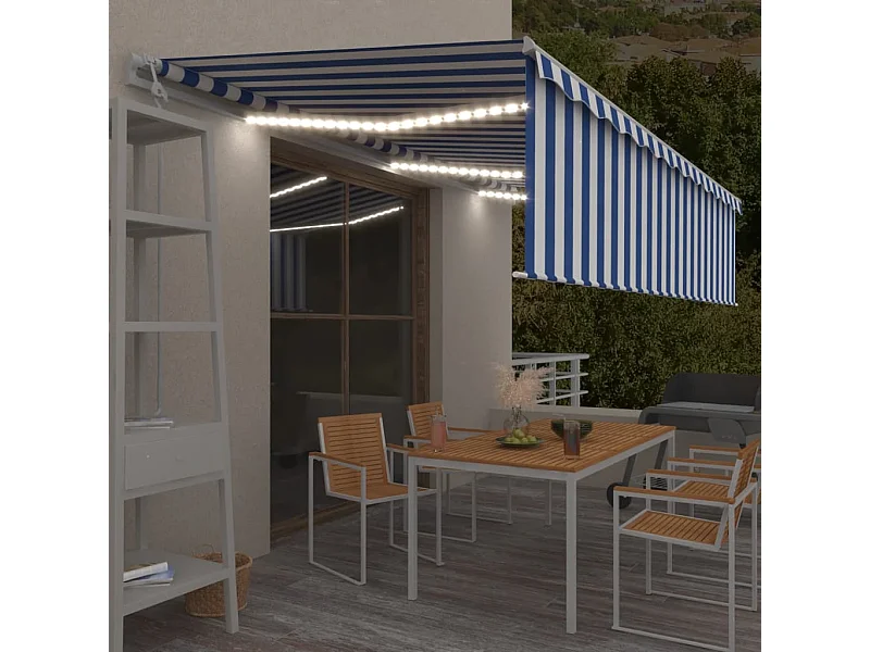 Tenda Automatica Parasole Sensore Vento LED 6x3m Blu Bianca
