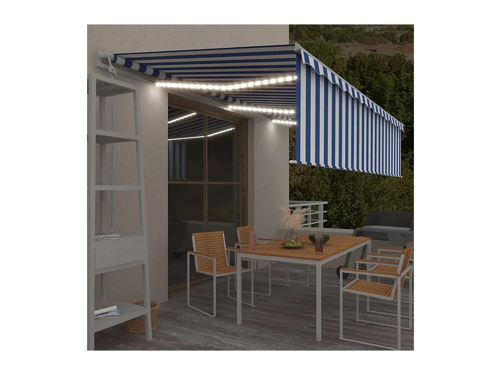 Toldo automático persiana LED sensor de viento azul blanco 6x3m