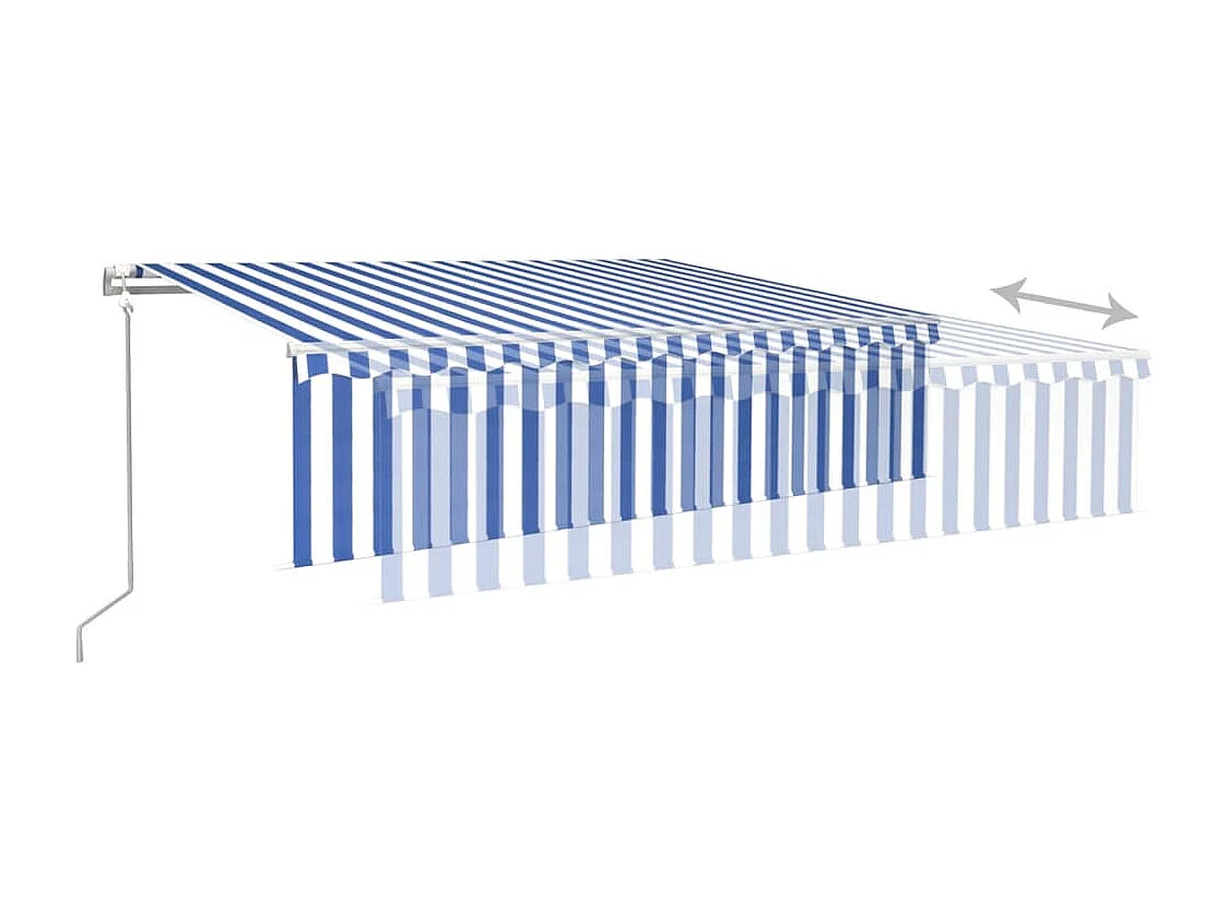 Auvent automatique store capteur de vent LED 6x3 m Bleu blanc